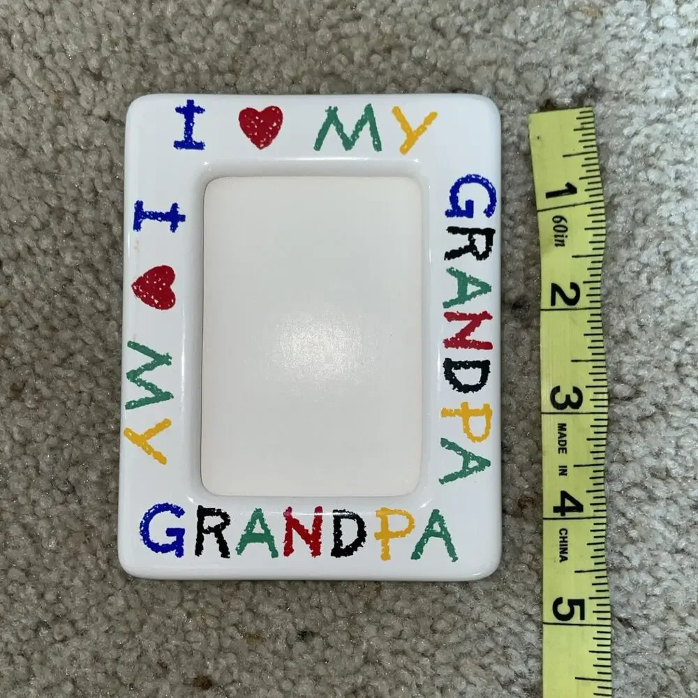 Retro Fridge Magnet Colorful I Love My Grandpa Ceramic Picture Frame 3 1/2” x 3”